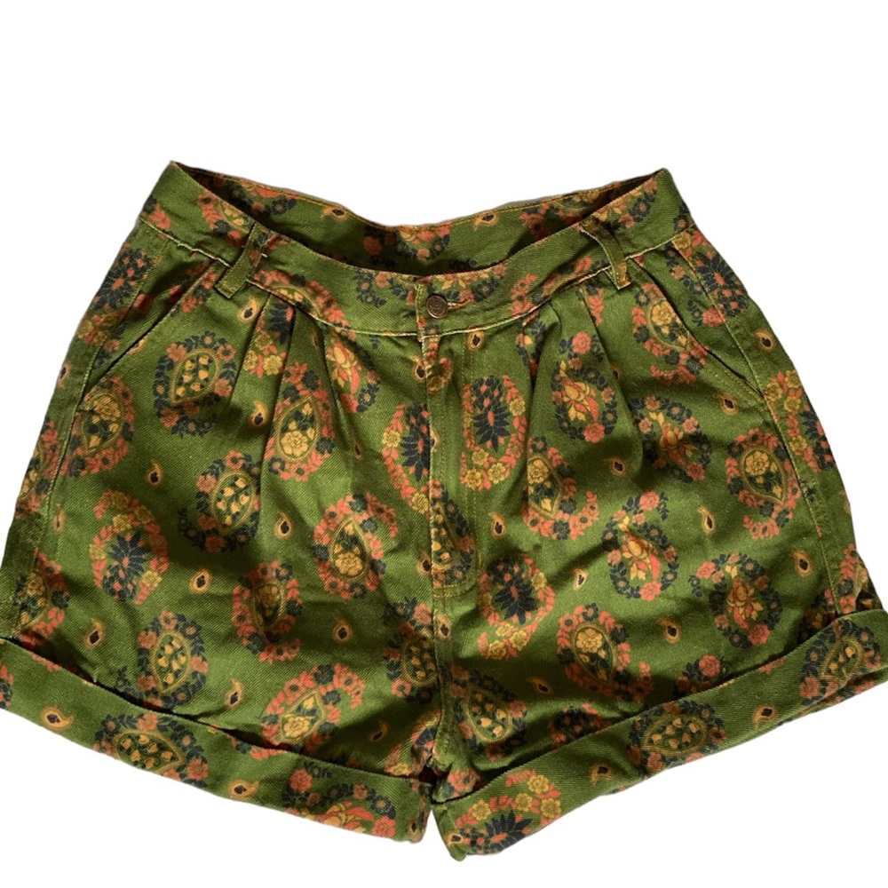 Farm Rio Paisley Print Green Jean Shorts
